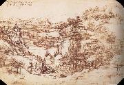 LEONARDO da Vinci Landscape in the Arnotal oil on canvas